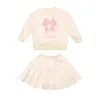 Clothing Sets 2024 Autumn Winter Sailor Plaid Bow Sweatshirt T Shirt Jk Skirt Toddler Girls Teenager Children Set 4 5 6 7 8 9 10 11 12 Year