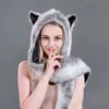 Fuzzy Fluffy Donna Inverno Animale Lupo Gatto Orecchio Cappello Berretti con guanti Guanti Peluche Beanie 240127