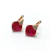 Kolczyki Dangle Pure Rosjan 585 Purple Gold Women's Square Red Stone Ear Blucle splatana z 18 -karatowym kolorem wszechstronną modą Znakomite