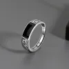 Rings Trendy Sterling Sier Ring for Men Jewelry Black Rectangle Retro Dragon Pattern Ring Male Infex Finger Accessories Open