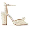 Bombas de perlas de lujo Sandalias Zapatos de novia Zapatos de boda Zapatos planos de verano Diseñador Slingbacks Bombas de plataforma de satén de lujo Mujeres Tacones altos blancos Bomba de mujer Eu35-43