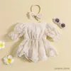 Jurken voor meisjes Baby Baby Meisjes Bloemenborduurwerk Romper Jurk Prinses Zoete Baby Kant Jumpsuit met korte mouwen Zomerrompers en hoofdband