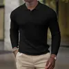 T-shirts pour hommes hommes bouton revers cou à manches longues hauts Sport Muscle T-Shirt chemisier T-Shirt hommes décontracté doux confort vêtements