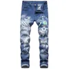 Herr jeans 3D tryckt elastiskt personligt mönster smala denim byxor mode hip hop klassiska raka män byxor kläder