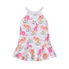 Girl Dresses Suefunskry Toddler Girls Summer Casual Beach Dress Flamingo/Dinosaur Print Sleeveless Spaghetti Strap 2-7Years