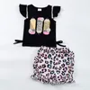 Conjuntos de roupas Girlymax Voltar para a escola Outfit Meninas Roupas Ônibus ABC Lápis Camisa Leopardo Lantejoulas Shorts Set Bebê Crianças Ruffles