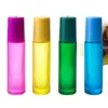 10ml Rainbow Glass Liquid Essential Oil Perfume Bottles Frosted Roll on Bottle with Stainless Steel Balls 3 Types of Lids for choose Ak Srgu