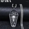 Afawa Witchcraft Vulture Coffin Pentagram Inverterad Cross rostfritt stålhalsband hängsmycken Kvinnor Silverfärgsmycken N3315S021314U