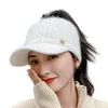 Berets Chapéu de beisebol de clima frio elegante feminino outono inverno de malha com borda estendida para esportes ao ar livre golfe quente