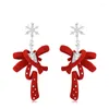 Boucles d'oreilles pendantes avec nœud rouge pour femmes, automne et hiver, clou de flocon de neige Premium, atmosphérique, année 2024