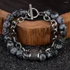 Braccialetti con ciondoli 8MM Rocce laviche Uomo nero Fibbia OT Acciaio inossidabile vintage Occhio di tigre Accessori stile rock e punk per uomo