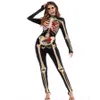 Halloween Costume Womens Skeleton Rose Print Scary Costume Black Skinny Jumpsuit Bodysuit Halloween Cosplay Suit For Women Sexy Co2759