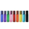 10ml Rainbow Glass Liquid Essential Oil Perfume Bottles Frosted Roll on Bottle with Stainless Steel Balls 3 Types of Lids for choose Ak Srgu