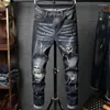 Jeans para hombres 2024 Ripped Denim Patch Ropa de motocicleta Street Fashion Stretch Youth All-Match Party Pants