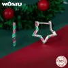 Pendientes WOSTU Plata de Ley 925 Regalo de Feliz Navidad Pendientes de Estrella Arcoíris Caja de Regalo de Cristal Tachuelas Pendiente de Hombre de Jengibre Rosa de Navidad