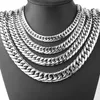 9 13 15mm Men's Fashion Cool Silver Stainless Steel Bling Curb Necklace Chain 8"-40" Top Quality242M