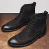 Mode hommes en cuir véritable noir gris à lacets bout pointu Wingtip Brogue mâle chaussures habillées bottes de bureau de mariage pour hommes