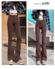 Kvinnors jeans amerikanska retro stil brun nisch lös med breda ben mode rak hög midja byxor byxor