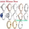 Bandringar 2022 Vintern Ny 925 Silver Högkvalitativ original 1 1 Blue Rectangle Three Stone Glitter Rings Women Jewelry Gift Fashio239e