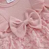 Abiti da ragazza Abbigliamento per neonati Neonato Pagliaccetti per bambina Abito a maniche lunghe Bowknot Pizzo a strati Tutina in tulle Tuta con fascia