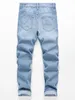 Herr Slim-Fit Non-Stretch Cotton Causal Fashion Slashed and Ripped Denim Pants Jeans 240124