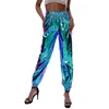 Women's Pants High Waist Shiny Color Block Wet Look Metallic Cargo Trousers Dance Leather Leggings Tall N Apparel