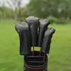 Black Golf Wood Cover Driver Fairway Hybrid Waterproof Protector Set PU Leather Soft Durable head Covers Rapid delivery 240122