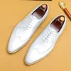 High Quality Oxford Shoes White Genuine Leather Carving Lace Up Business Office Pointed Tip Brogue Dress Shoe for Men