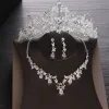 Necklaces Luxury Heart Crystal Bridal Jewelry Sets Wedding Cubic Zircon Crown Tiaras Earring Choker Necklace Set African Beads Jewelry Set