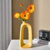 Modern Vase Circular Hollow Ceramic Donuts Flower Pot Colorful Home Decor Table Accessories Interior Office Desktop Gifts 240127