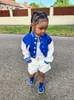 Autumn Kids Baby Girls Clothes Navy Blue Coats Baseball American Collage Varity Stylish Croped Bomber Long Sleeve Jackets 240127
