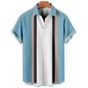メンズハワイアンシャツの夏のストライププリントトップトップTシャツファッショナブルなカジュアルソーシャルシャツラペルボタン特大のメンズ衣類240130
