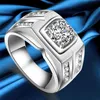 Wedding Rings Male Ring Men Sterling Silver 925 Vintage Mens White Gold Color Classic Big Stone CZ Fashion Jewelry255N