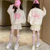 衣料品セット2024秋の冬のセーラー格子縞の弓スウェットシャツTシャツJKスカート幼児の女の子のティーンエイジャーの子供セット4 5 6 7 8 9 10 11 12年