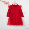 Girl's Dresses Autumn Toddler Girl Dress 1-5T Girls Long Sleeve Princess Pleated Fashion Dress Solid Mesh Patchwork Dress