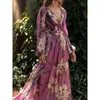 Casual Dresses Bohemian Chiffon Long Dress Woman Summer Print Lantern Sleeve A-Line Maxi Y2K Elegant Vintage V Neck Vestidos Female