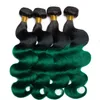 Ombre 1B/vert brésilien vague de corps humain Remy vierge cheveux tisse 100 g/paquet Double trames 3 paquets/lot