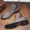 Mode hommes en cuir véritable noir gris à lacets bout pointu Wingtip Brogue mâle chaussures habillées bottes de bureau de mariage pour hommes