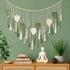 Tapisseries 1 pièce Macramé Tenture murale Feuilles - Grande plume chic Boho Décor Corde de coton vert pour le bureau à domicile