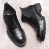 Vintage ayak bileği gündelik orijinal deri siyah kahverengi slip üzerinde sivri elbise erkekler resmi botlar adam ayakkabı