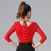 Escenario desgaste elegante slim fit ruffle borlas tops danza deportes traje mujeres latino top vals adulto moderno color sólido samba ropa