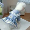 Vestuário coleira de marinheiro feminino roupas para cães rosa azul lã outono inverno vestidos para animais de estimação yorkshire terrier trajes de gato acessórios pequeno filhote de cachorro