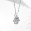 Necklace KALETINE Turkish Crystal Evil Eye Hand Hamsa Pendant Necklace Women 925 Sterling Silver Jewelry Hollow Out Clavicle Link Chain