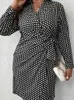 Grundläggande casual klänningar Polyester V-Neck Womens Elegant and Beautiful Retro Polka Dot Long Sleeved Formella tillfällen Plus Size Summer Dress 2023 J240130