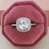 Cluster-Ringe Damen-Ring im Prinzessin-Schliff, silberfarben, rosa Labordiamant, Kristall, größenverstellbar, Öffnung, Verlobung, Hochzeit, Schmuck