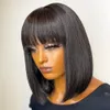 250% Bob Wigs with Bangs Human Hair Cheap Peruvian Bang Wigs for Black Women Full Machine Blunt Cut Human Hair Short Bob Wigs