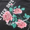 Herren T-Shirts Distressed T-Shirt Streetwar Hip Hop Floral Rose Brief Drucken Vintage T-shirt Männer Harajuku Sommer Casual Baumwolle Lose Shirts Top Q240130