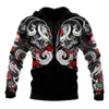 Men's Trench Coats Domineering Japanese Samurai Tattoo 3D Printed Hoodie Casual Oversized Street Clothing Harajuku Sports Pullover Y2k