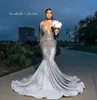 Silver Diamond Sparkly Mermaid Prom Party Dresses Luxury Crystal Gillter Skirt Evening Birthday Gown vestido festas luxo