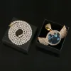 Colliers Photo de luxe sur mesure avec pendentifs ailes d'ange en cristal colliers 3 couleurs or cubique Zircon bijoux Hip Hop pour hommes avec boîte